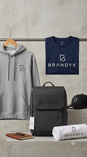 Colección de textil personalizado BRANDYX: sudadera, camiseta, mochila y gorra con el logo bordado.